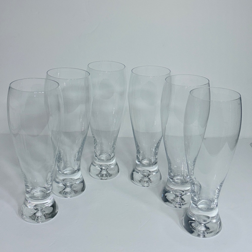 Set of 6 Crate and Barrel Crystal Krosno Bubble Base Pilsner Glasses Poland - Picture 14 of 16